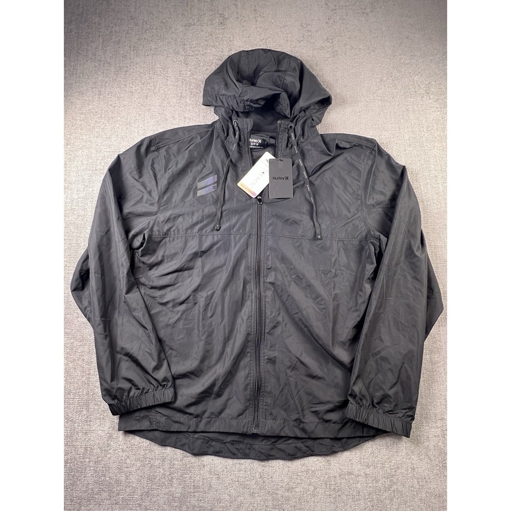 Hurley Windbreaker Men's Small Hooded Lightweight Full Zip Black Golf Hiking NWT